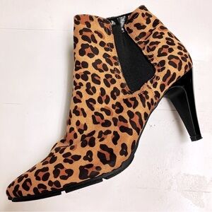 STYLE & CO Faux Suede Leopard Heeled Ankle Boots SZ 7M Zipper Pointed Toe